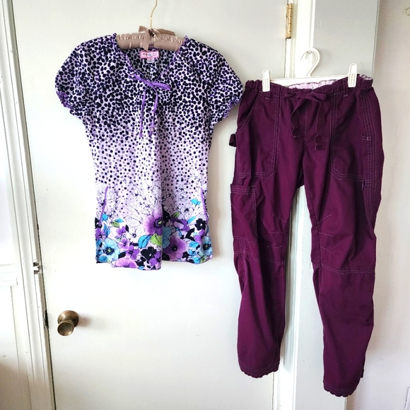 koi Tops Koi Uniforms Purple Floral Scrub Top Poshmark
